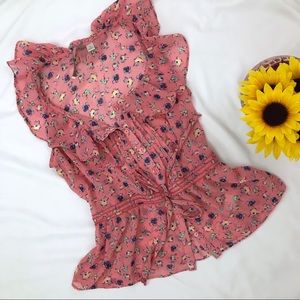 Pink floral Lauren Conrad Peplum Shirt, XS